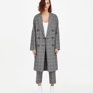 Zara Blue Plaid Coat Pant Set Small